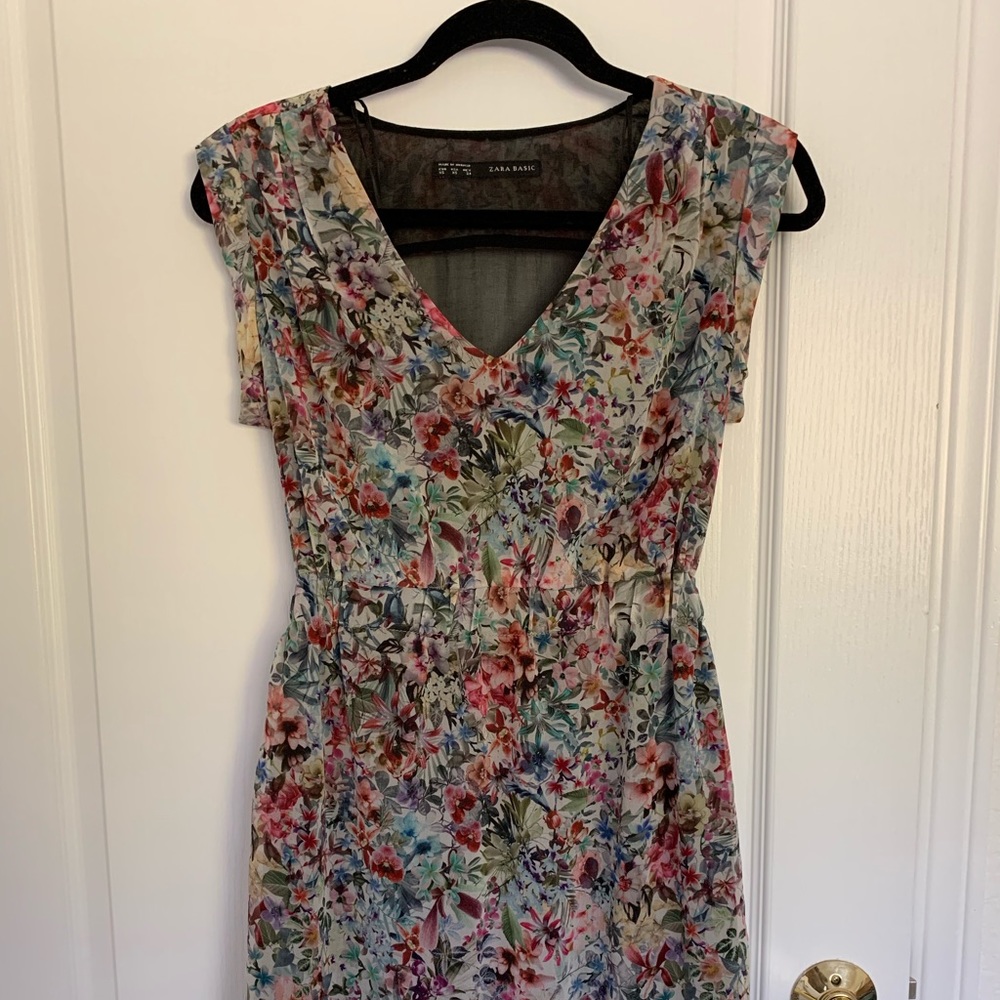 Zara Floral Dress with Sheer Back XS